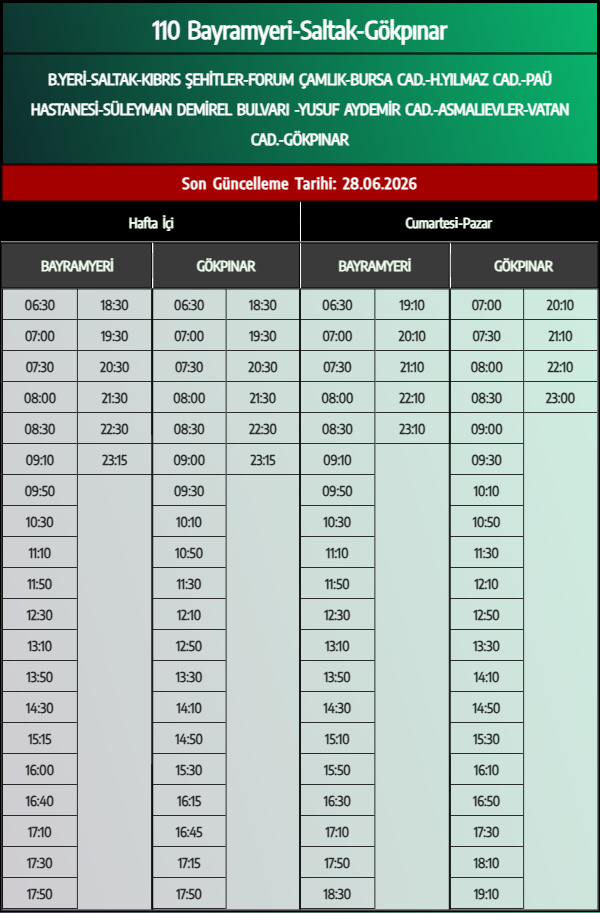 110 Bayramyeri-Saltak-Gökpınar Otobüs Saatleri - Denizli Otobüs Saatleri - Belediye Seferleri Büyükşehir Belediyesi