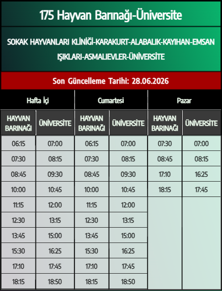 175 Hayvan Barınağı-Üniversite Otobüs Saatleri - Denizli Otobüs Saatleri - Belediye Seferleri Büyükşehir Belediyesi