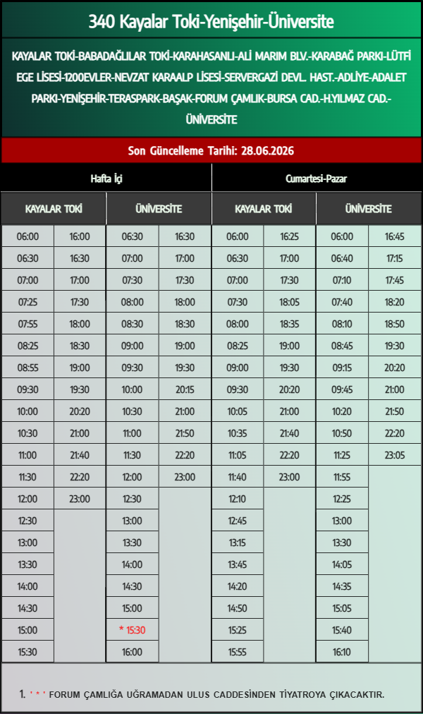 340 Kayalar Toki-Yenişehir-Üniversite Otobüs Saatleri - Denizli Otobüs Saatleri - Belediye Seferleri Büyükşehir Belediyesi